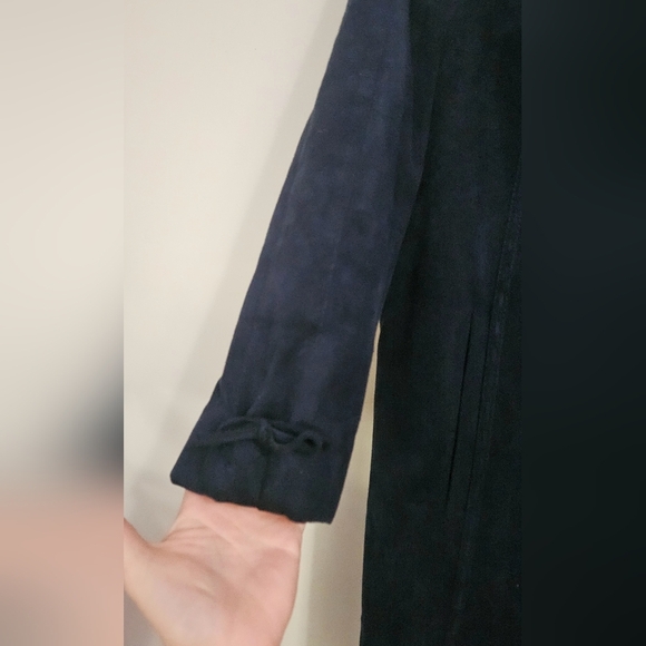 DEL MOD Al Cantara Vintage Navy Faux suede Long trench/dress coat.Size S/M - Picture 4 of 13